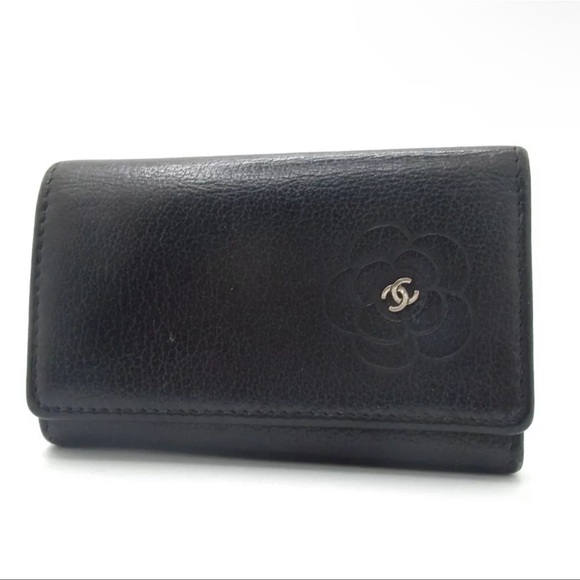 AUTH CHANEL Camellia Key Holder Case Black - Picture 1 of 7